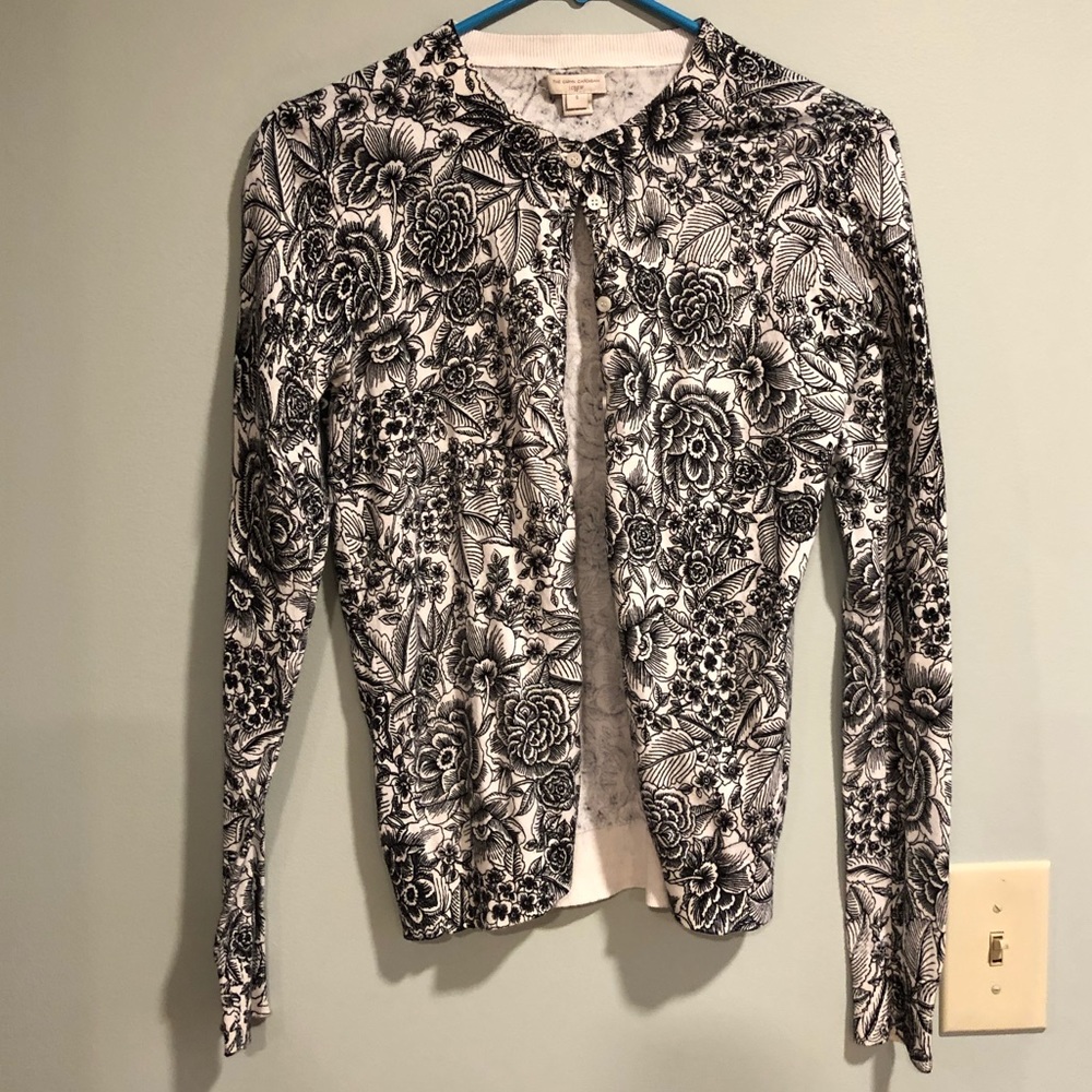 J. Crew black and white floral cardigan size SM